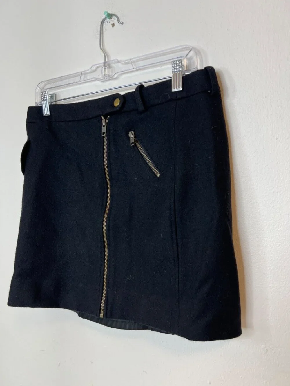 J. Crew Wool Mini Skirt Size 6 Moto Zip Front Fall Academia Dark Gray/Black